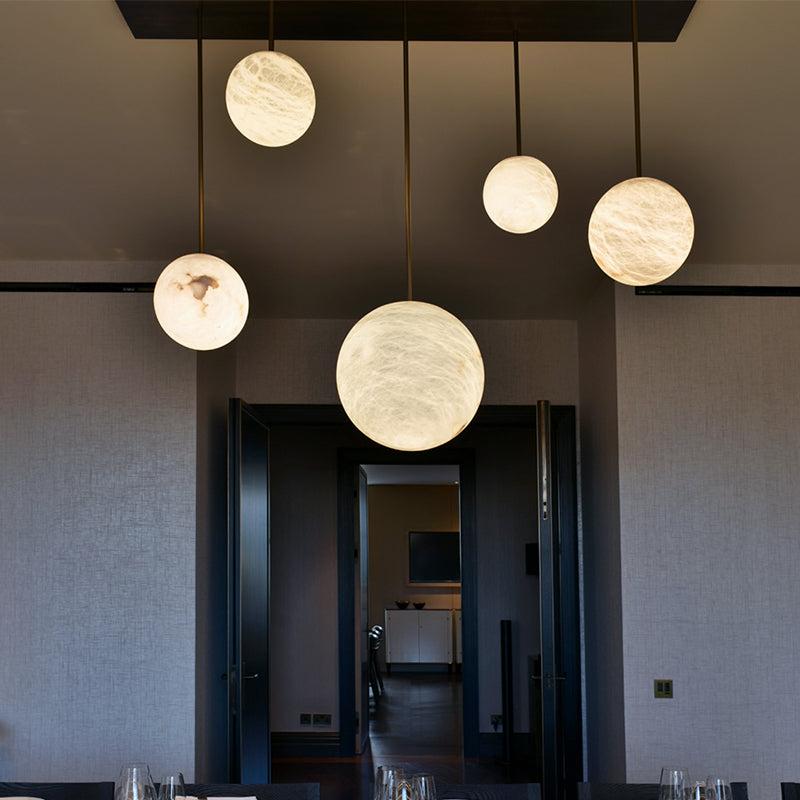 Luna Alabaster Sphere Staircase Chandelier, Multi Pendant Light - Grace Lamp