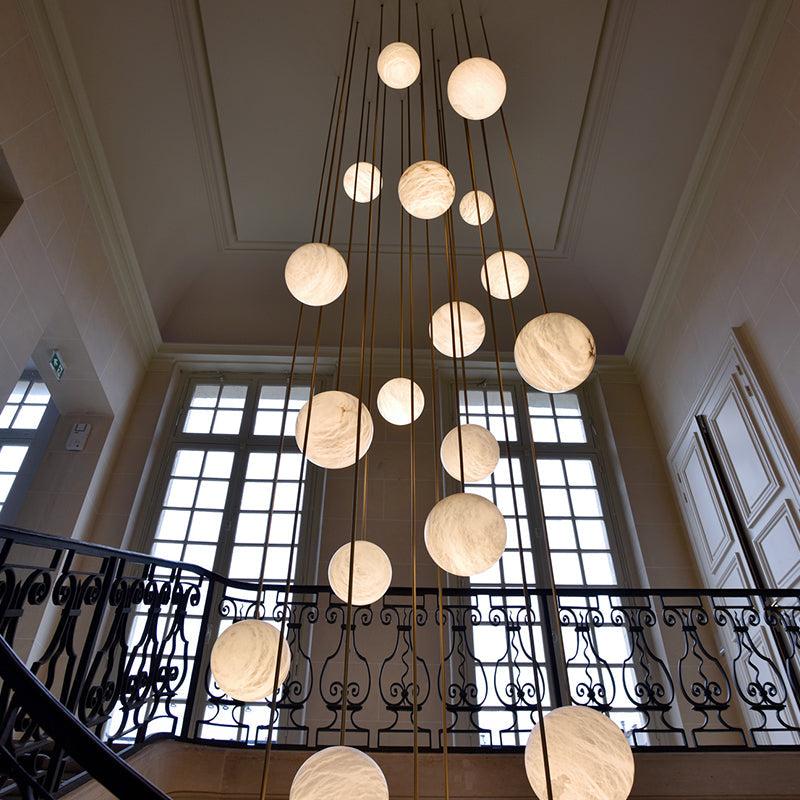 Luna Alabaster Sphere Staircase Chandelier, Multi Pendant Light - Grace Lamp