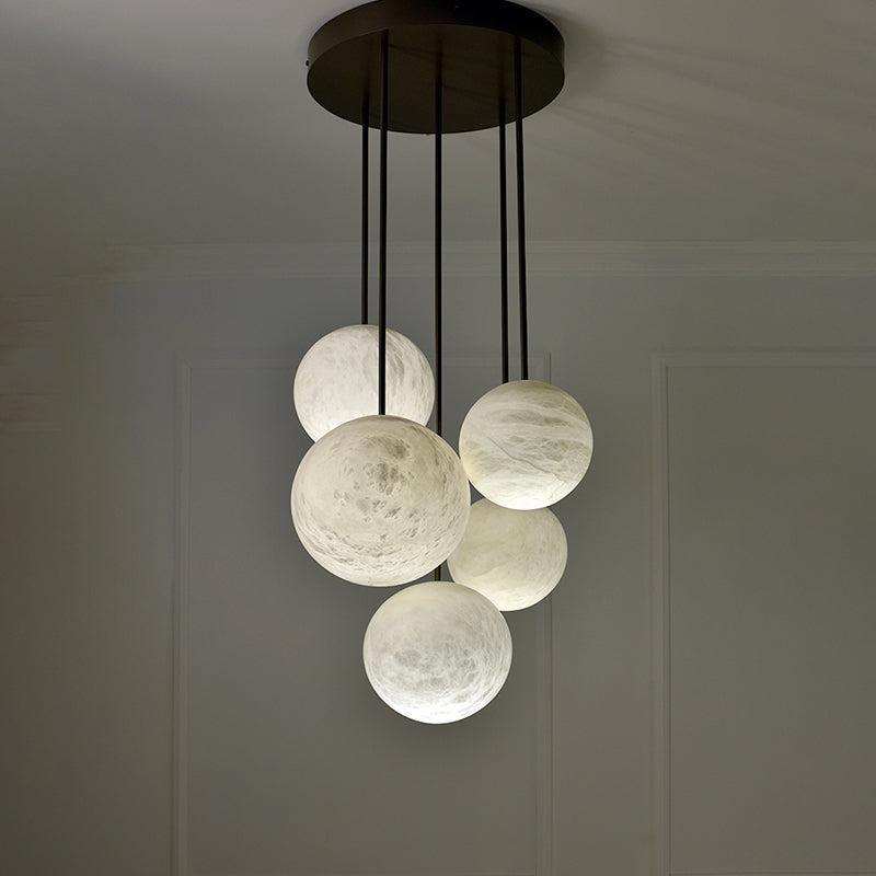 Luna Alabaster Sphere Staircase Chandelier, Multi Pendant Light - Grace Lamp
