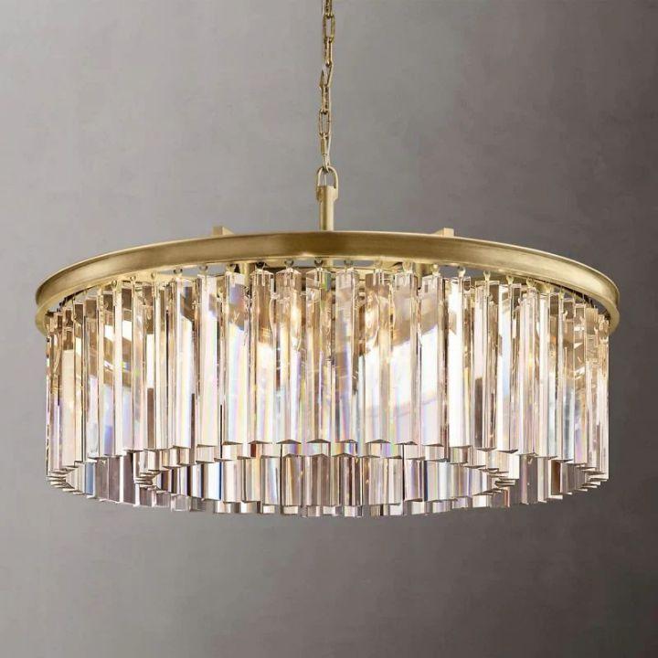 Rhys Crystal Art Deco Single Round Chandelier 32"D/43"D - Grace Lamp