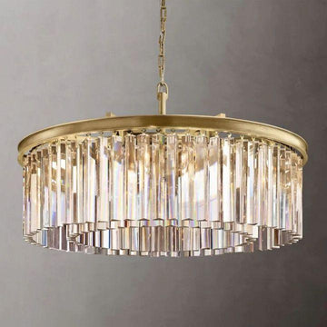 Rhys Crystal Art Deco Single Round Chandelier 32"D/43"D - Grace Lamp