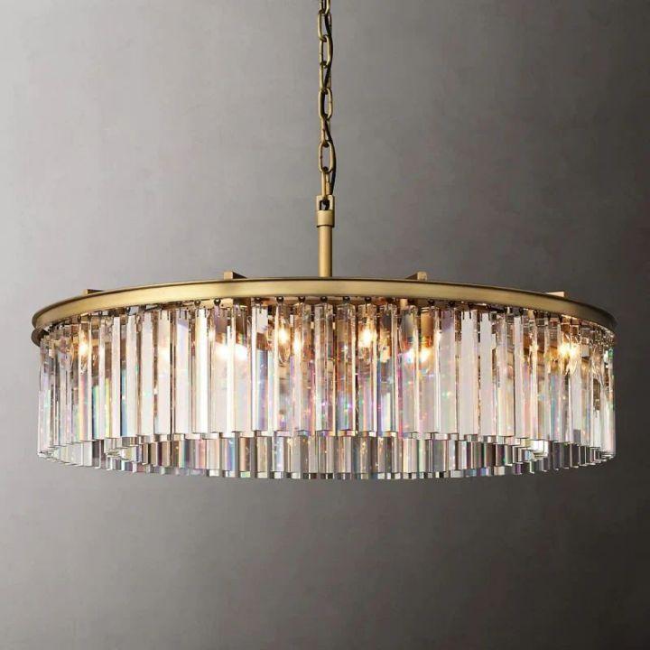 Rhys Crystal Art Deco Single Round Chandelier 32"D/43"D - Grace Lamp