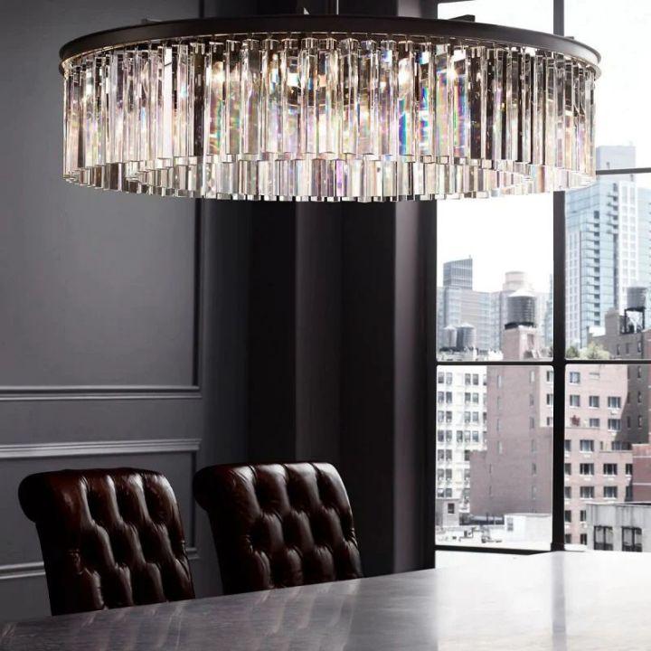 Rhys Crystal Art Deco Single Round Chandelier 32"D/43"D - Grace Lamp