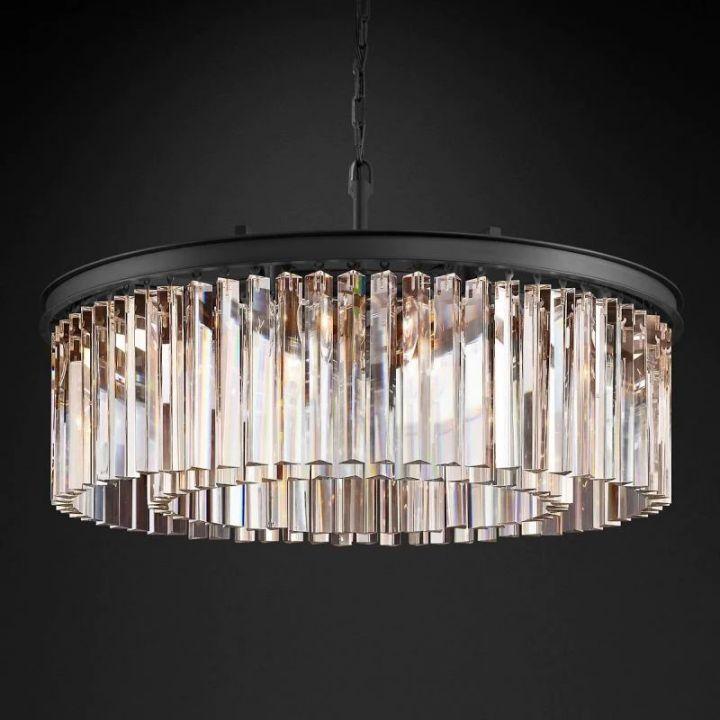 Rhys Crystal Art Deco Single Round Chandelier 32"D/43"D - Grace Lamp