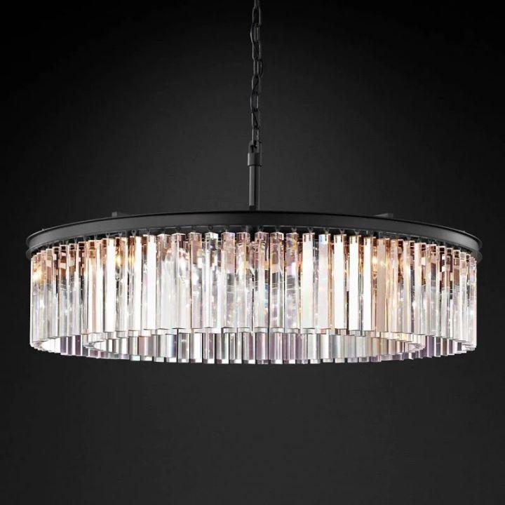 Rhys Crystal Art Deco Single Round Chandelier 32"D/43"D - Grace Lamp