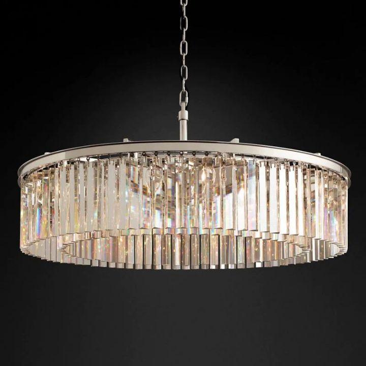 Rhys Crystal Art Deco Single Round Chandelier 32"D/43"D - Grace Lamp
