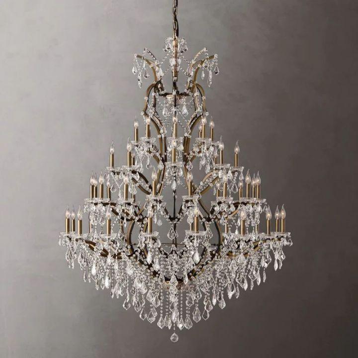 19th C. Rococo Iron & Crystal Round Chandelier 60" - Grace Lamp
