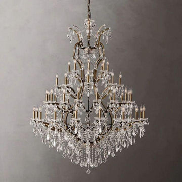 19th C. Rococo Iron & Crystal Round Chandelier 60" - Grace Lamp