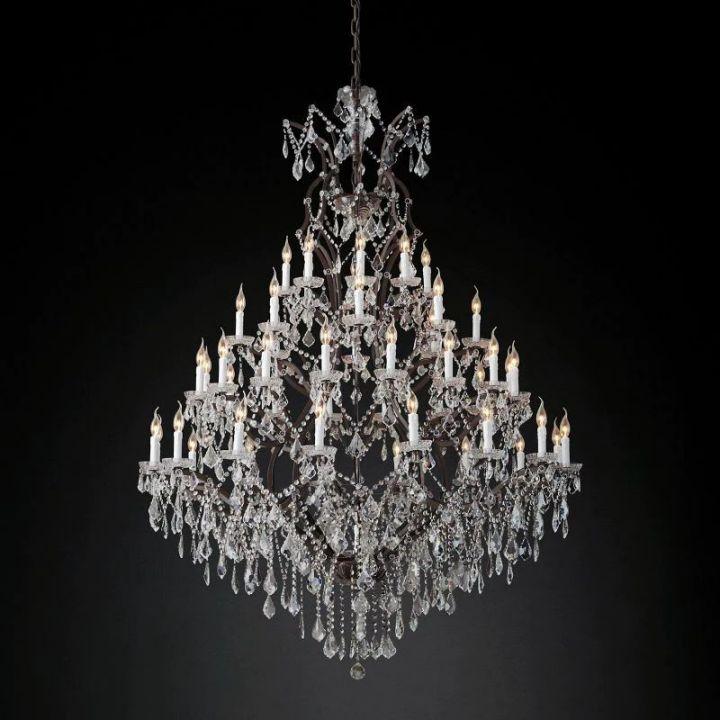 19th C. Rococo Iron & Crystal Round Chandelier 60" - Grace Lamp