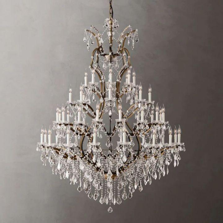 19th C. Rococo Iron & Crystal Round Chandelier 60" - Grace Lamp