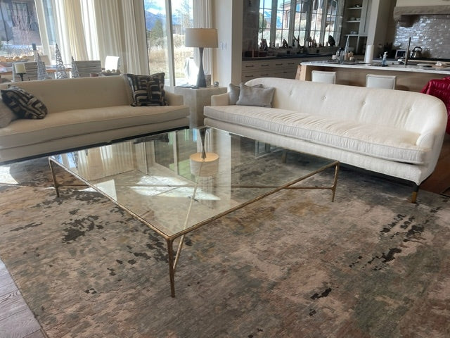 Thaddeus Forged Iron Square Glass Coffee Table - Grace Lamp