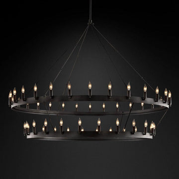 Camino Vintage Candelabra 2-Tier Round Chandelier 63''D - Grace Lamp