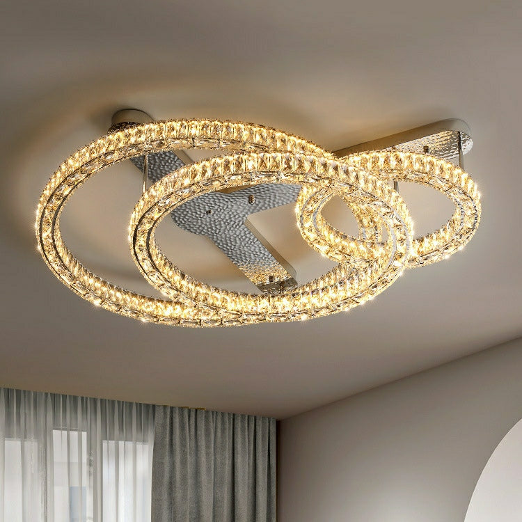 2/ 3 Rings Flush Mount Living Room Chandelier Crystal Bedroom Ceiling Light Fixture-MEET LIGHTING