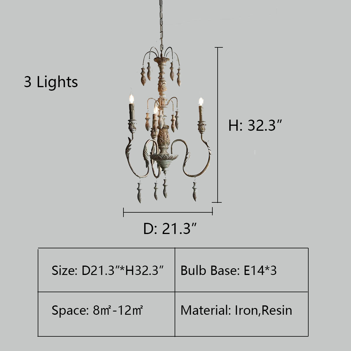 French Vintage Candle Chandelier for Living Room/Bedroom-Grace Lamp