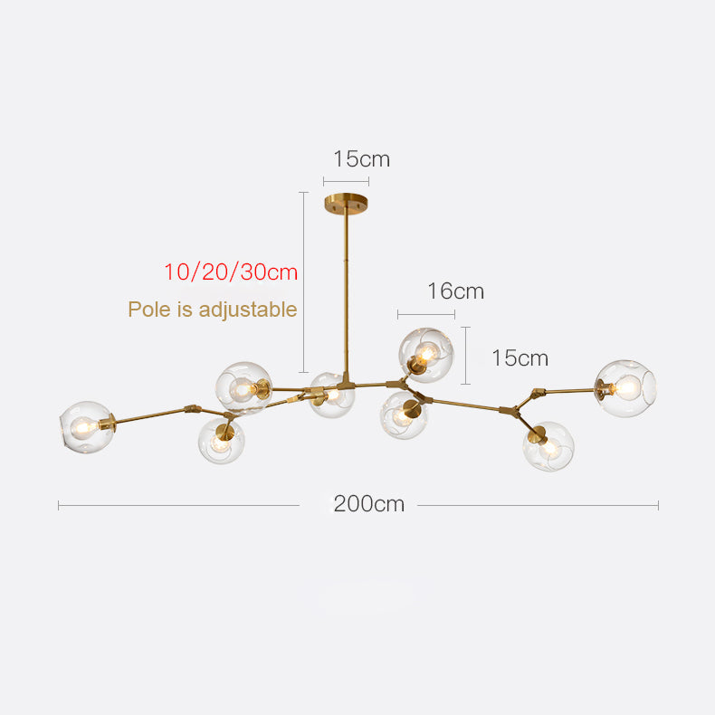 6/8-Lights Clear Globes Glass Modern Arm Chandelier Bronze For Dining Room Or Bedroom-MEET LIGHTING