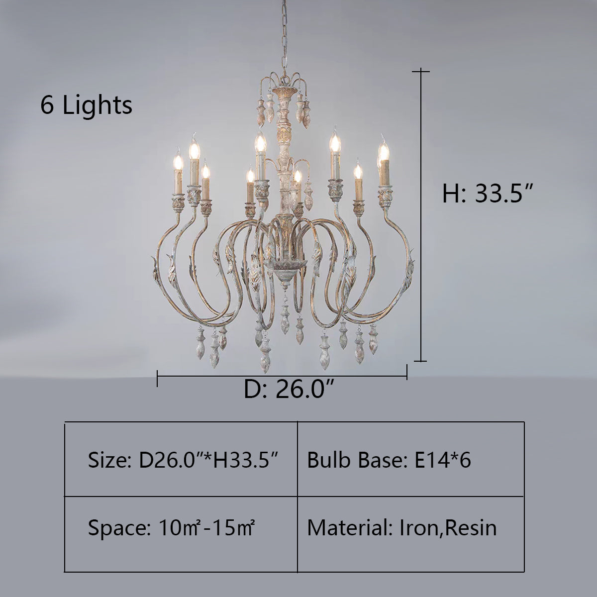 French Vintage Candle Chandelier for Living Room/Bedroom-Grace Lamp
