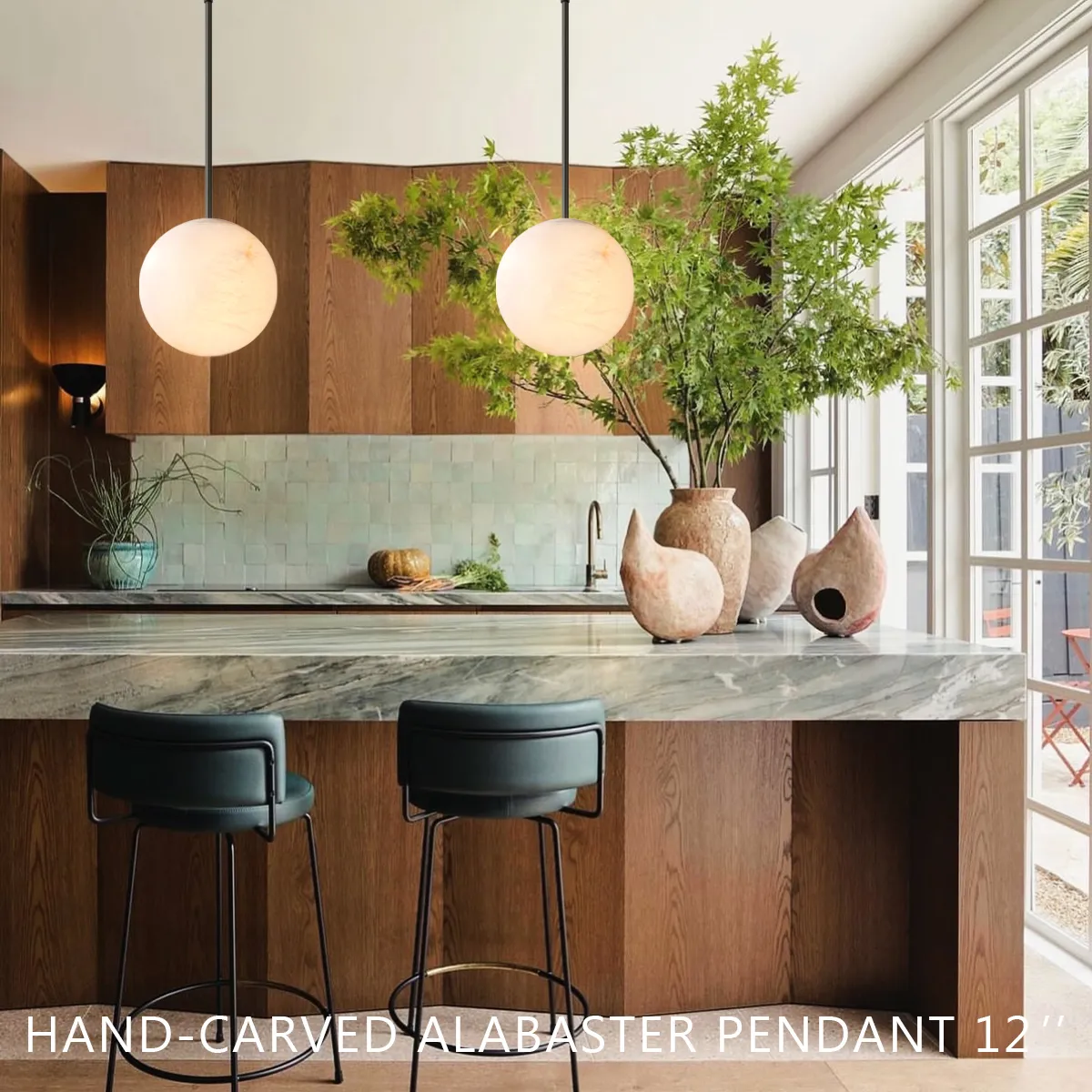 Alabaster Ball Modern Pendant Light - Grace Lamp