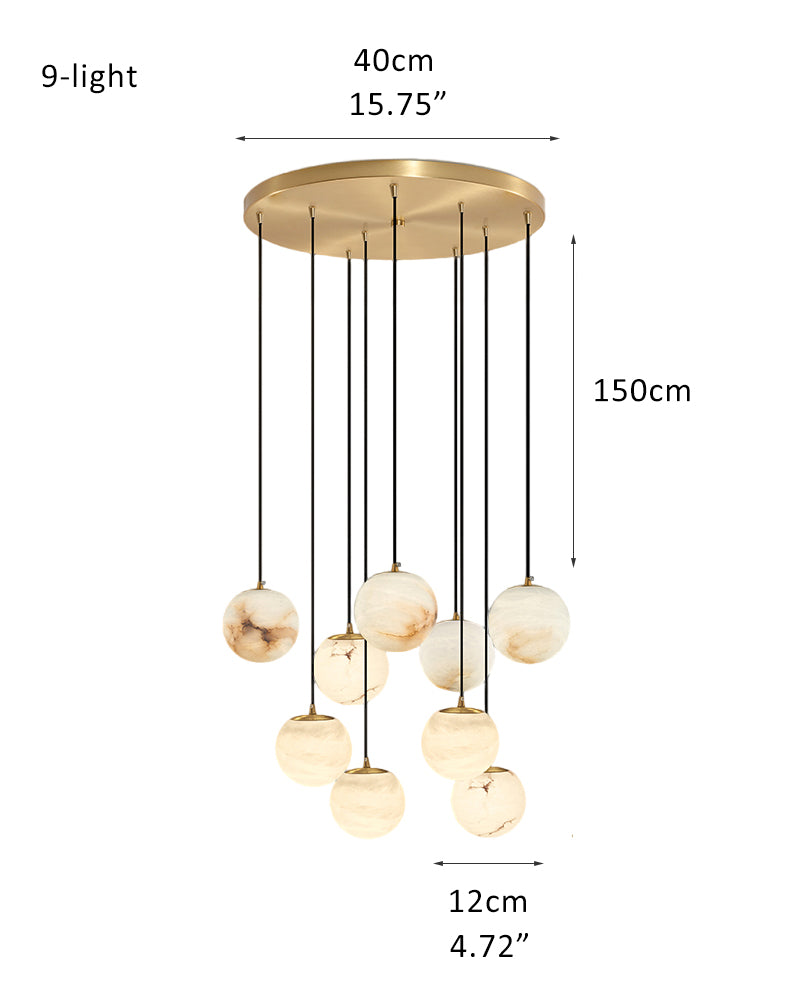 16-light round alabaster pendant lamp with cluster ceiling design for stair villa