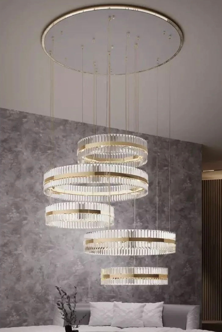 5-Ring Crystal Chandelier in Gold Finish-MEET LIGHTING