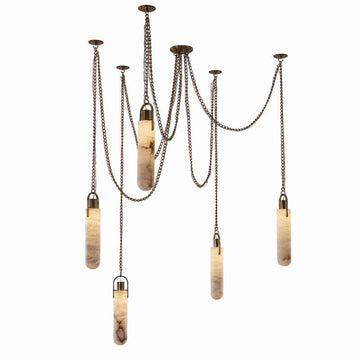 Bettina 5 Light LED Multi-Drop Living Room Alabaster Pendant Lamp - Grace Lamp