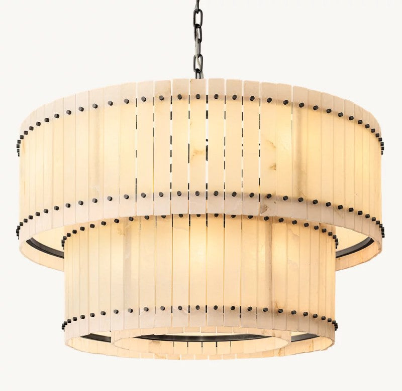Aurelius Alabaster Round 2-Tiered Chandelier 48‘’ - Grace Lamp