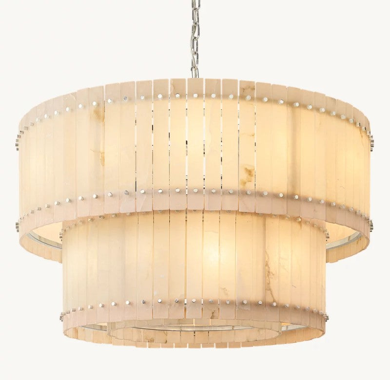 Aurelius Alabaster Round 2-Tiered Chandelier 48‘’ - Grace Lamp