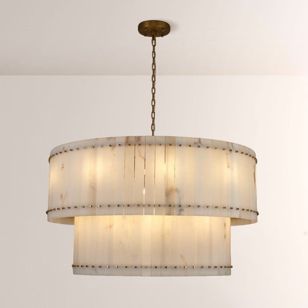Aurelius Alabaster Round 2-Tiered Chandelier 48‘’ - Grace Lamp