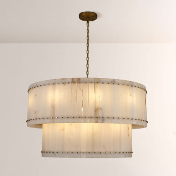 Aurelius Alabaster Round 2-Tiered Chandelier 48‘’ - Grace Lamp