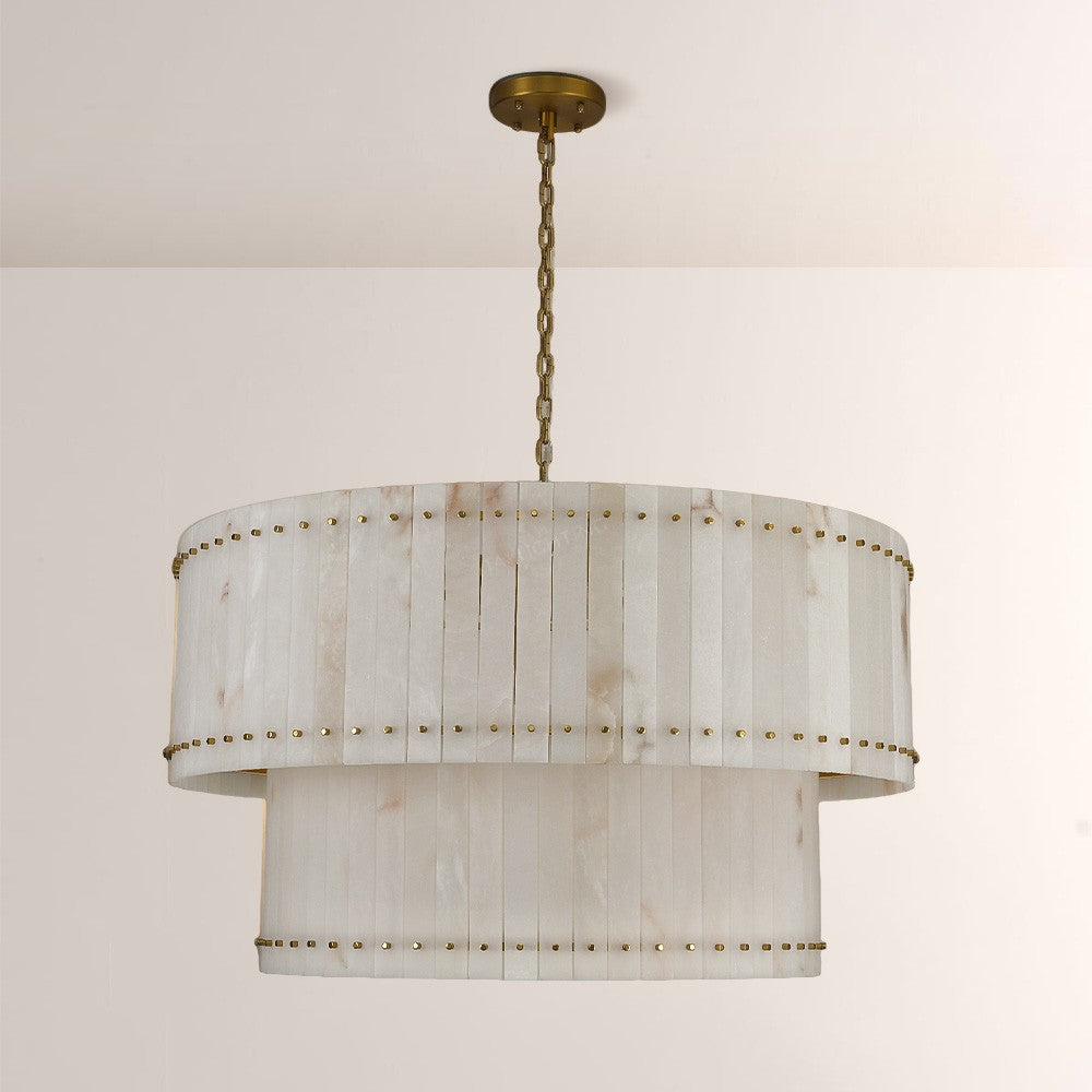 Aurelius Alabaster Round 2-Tiered Chandelier 48‘’ - Grace Lamp