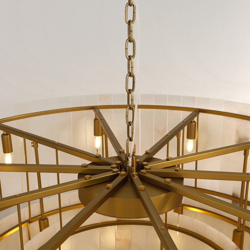 Aurelius Alabaster Round 2-Tiered Chandelier 48‘’ - Grace Lamp