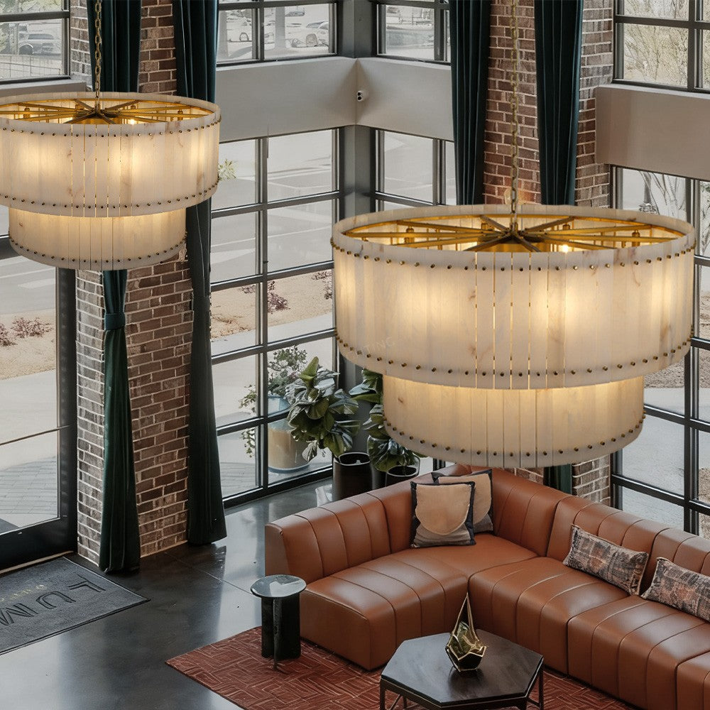 Aurelius Alabaster Round 2-Tiered Chandelier 48‘’ - Grace Lamp