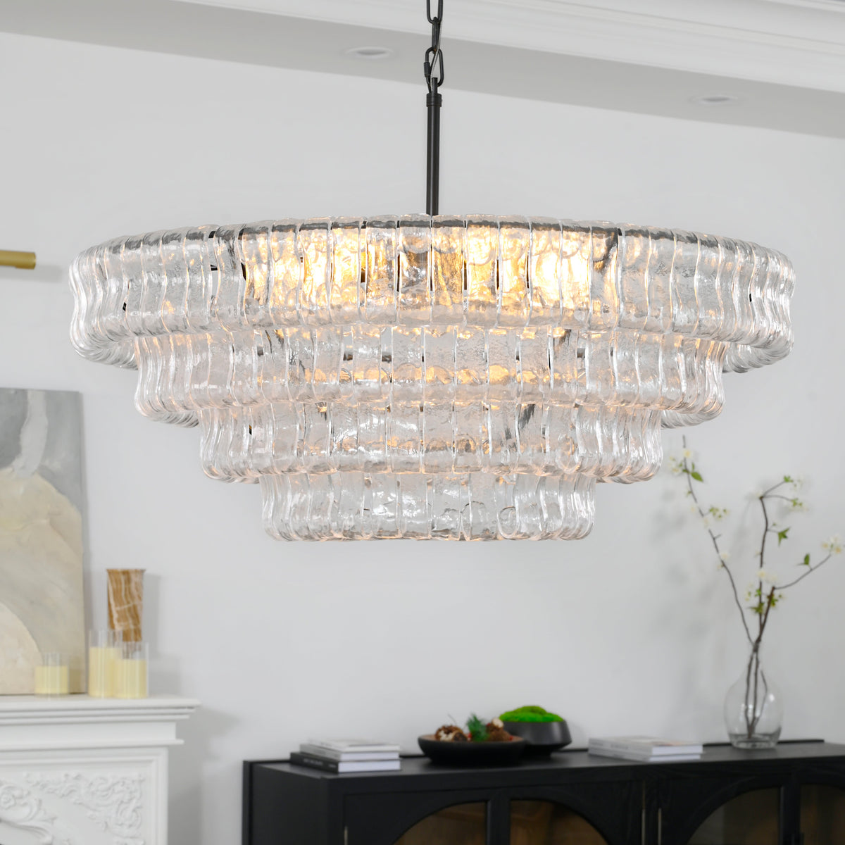 Amor 4-Tier Ghiaccio Glass Round Chandelier 36"