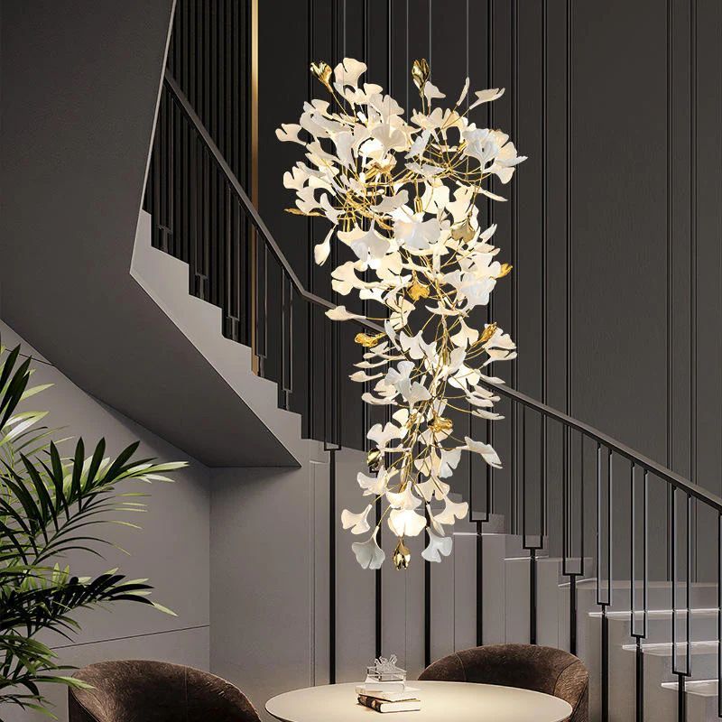 Ceramic Ginkgo Cascading A Branch Chandelier-Grace Lamp