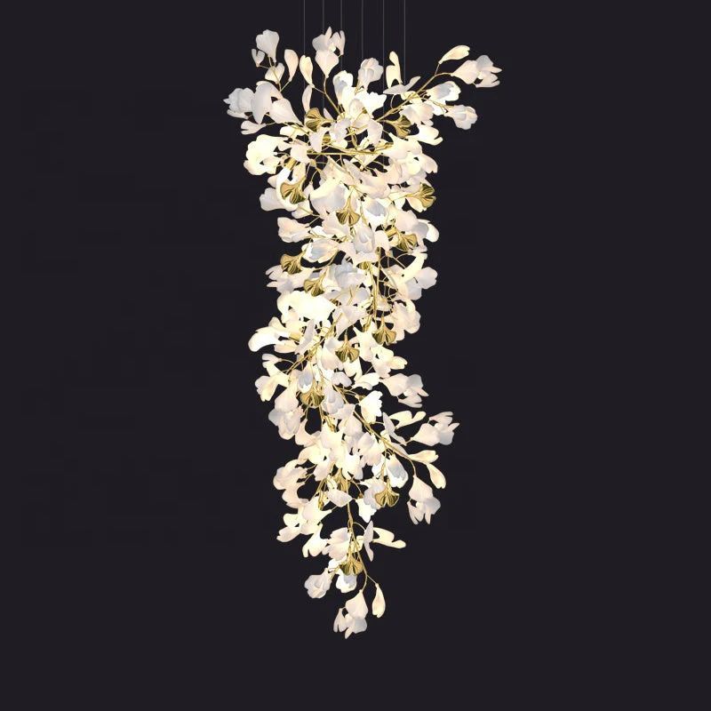 Ceramic Ginkgo Cascading A Branch Chandelier-Grace Lamp