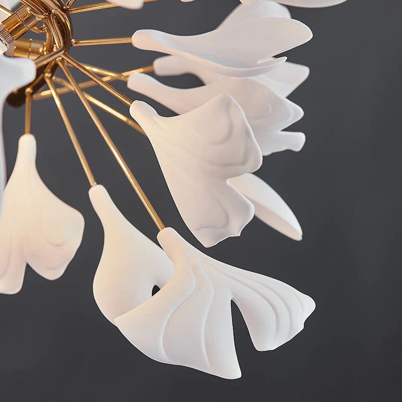 Ceramic Ginkgo Cascading A Branch Chandelier-Grace Lamp