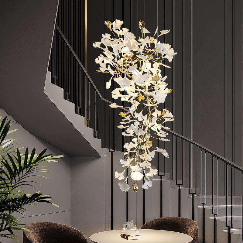 Ceramic Ginkgo Cascading A Branch Chandelier-Grace Lamp