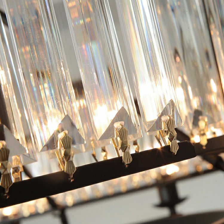 Decorative 6/ 8/ 10/ 12-Light Crystal Ceiling Chandelier Triangular Prism Island Light Fixture Metal Shade for Living Room-Grace Lamp