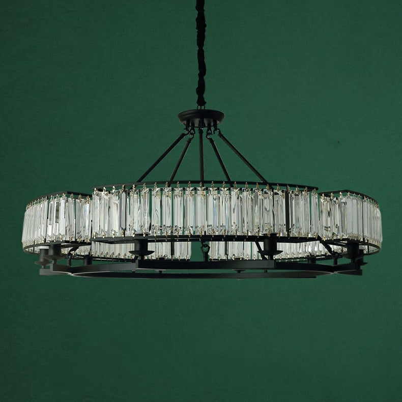 Decorative 6/ 8/ 10/ 12-Light Crystal Ceiling Chandelier Triangular Prism Island Light Fixture Metal Shade for Living Room-Grace Lamp