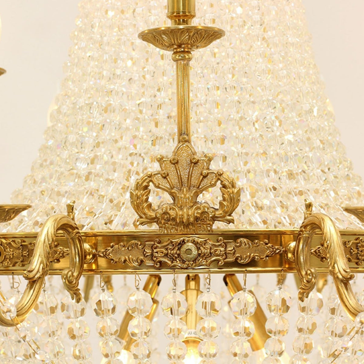 8/12/15 Lights Decorative Empire Brass Candles Crystal Chandelier Romantic Foyer Living Room Ceiling Light Fixture in Pure Copper Finish-Grace Lamp