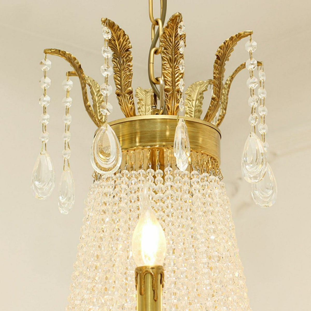 8/12/15 Lights Decorative Empire Brass Candles Crystal Chandelier Romantic Foyer Living Room Ceiling Light Fixture in Pure Copper Finish-Grace Lamp