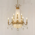 8/12/15 Lights Decorative Empire Brass Candles Crystal Chandelier Romantic Foyer Living Room Ceiling Light Fixture in Pure Copper Finish-Grace Lamp