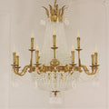 8/12/15 Lights Decorative Empire Brass Candles Crystal Chandelier Romantic Foyer Living Room Ceiling Light Fixture in Pure Copper Finish-Grace Lamp