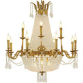 8/12/15 Lights Decorative Empire Brass Candles Crystal Chandelier Romantic Foyer Living Room Ceiling Light Fixture in Pure Copper Finish-Grace Lamp