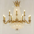 8/12/15 Lights Decorative Empire Brass Candles Crystal Chandelier Romantic Foyer Living Room Ceiling Light Fixture in Pure Copper Finish-Grace Lamp