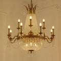 8/12/15 Lights Decorative Empire Brass Candles Crystal Chandelier Romantic Foyer Living Room Ceiling Light Fixture in Pure Copper Finish-Grace Lamp