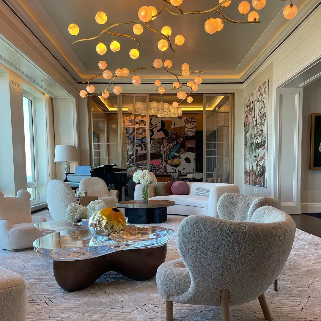 Contemporary Hand-blown Glass Globes Branch Chandelier for Dining Room Living Room and Kitchen Island - Grace Lamp