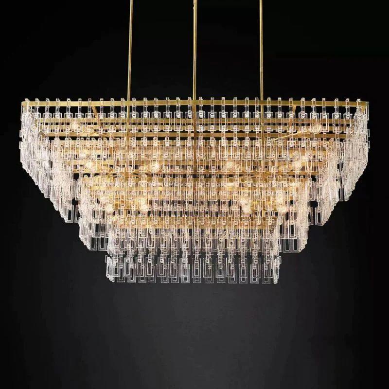 Marigan Crystal 4-Tier Rectangle Chandelier 72" - Grace Lamp