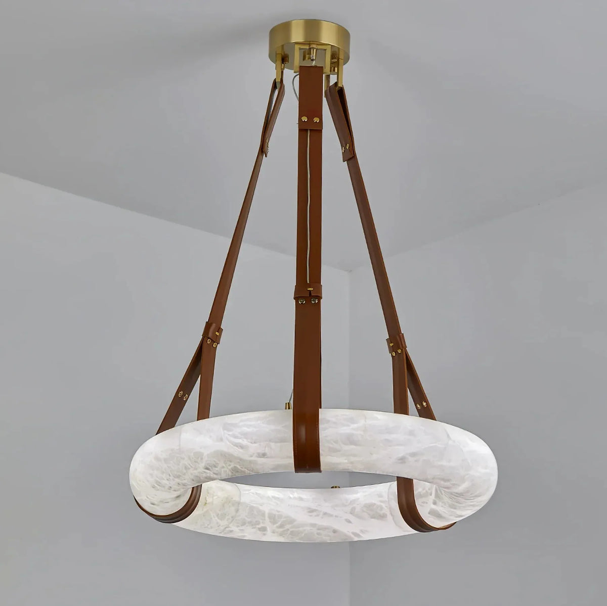 Oslo Pendant Alabaster Chandelier, Halo Ring Chandelier - Grace Lamp