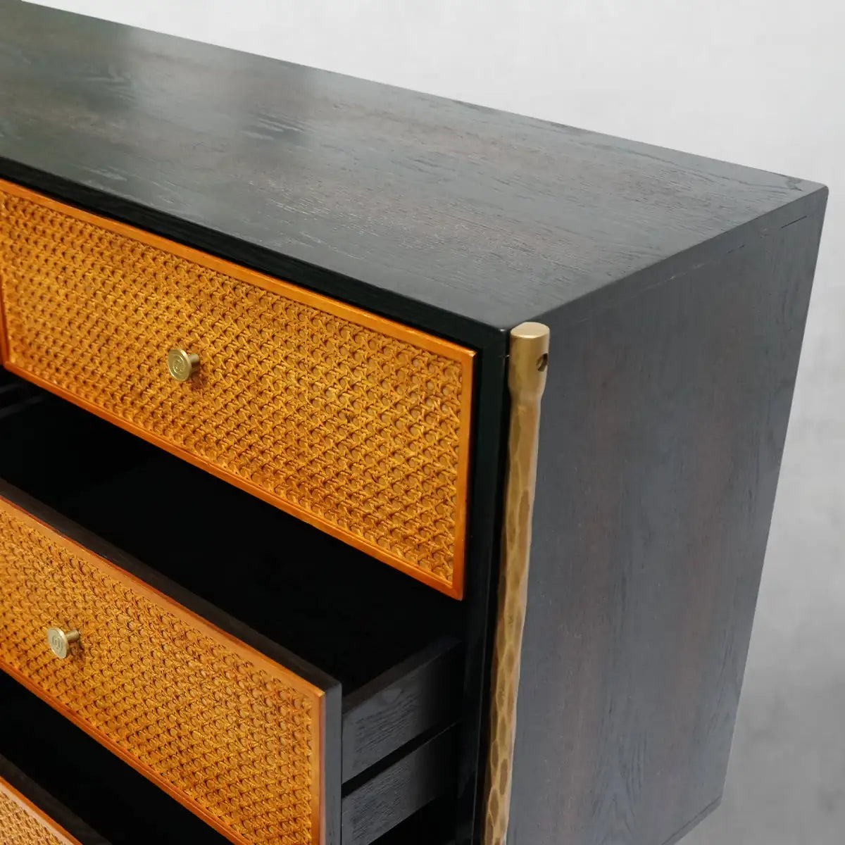 Hand-Forged Metal Frame Rattan 6-Drawer Side Cabinet - Grace Lamp