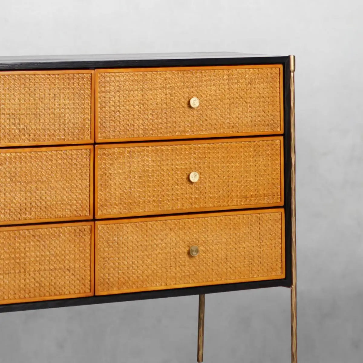 Hand-Forged Metal Frame Rattan 6-Drawer Side Cabinet - Grace Lamp